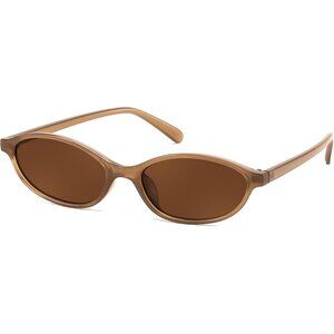 Women's Retro Sunglasses Eye Narrow Trendy plastic Brown frames Sunnies Shades